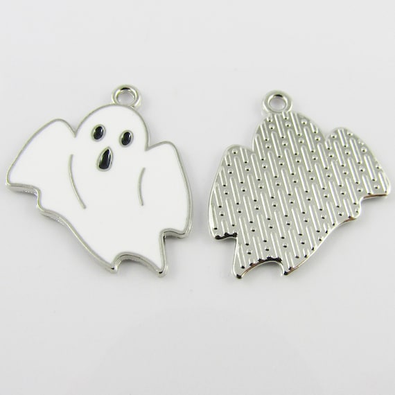 Bulk 10pce Enamel Halloween Ghost Charm Pendant Scary Ghost White