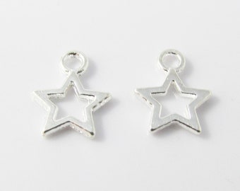Bulk Hollow Star Charm Pendant Silver Plate 10x12mm Select Qty