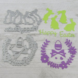 2pc set Lapins Joyeuses Pâques Cutting Die Carbon Steel Scrapbook Card Making etc