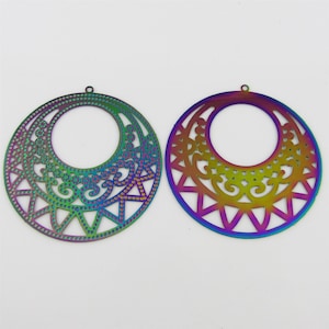 Bulk 6pce Laser Cut Round Charm Pendant Earring Component SSteel 50x48mm