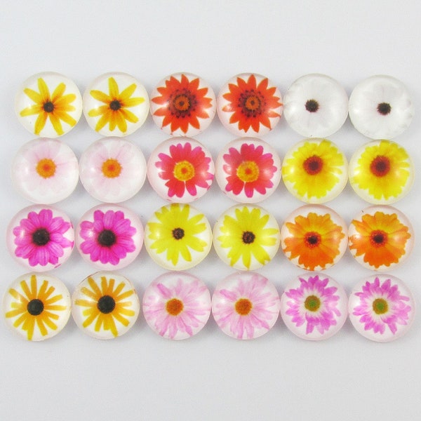 Glass Dome Chrysanthemum Flower Cabochon 12mm Pick 10 or 20 pieces random pairs