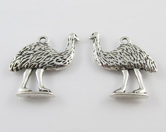 Bulk Australian Emu Charm Pendant 20x20mm Antique Silver finish Select Qty