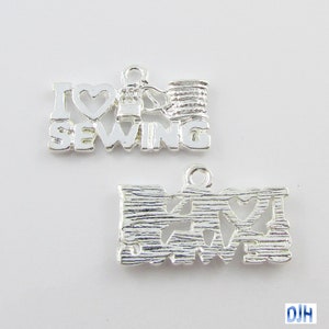 Bulk I Love Sewing Charm Pendant Silver Plate Select Qty