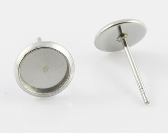 Bulk 20pcs (10 sets) DIY Cabochon Setting Post Stud Earring Fits 6mm Cabs 304SS