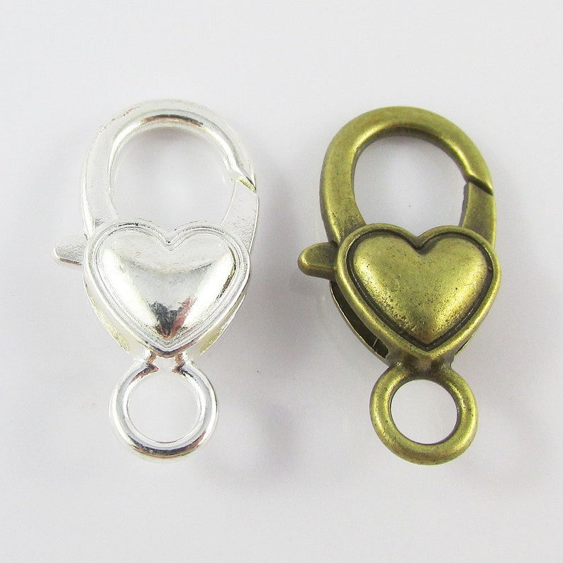 5pk Heart Lobster Clasp 26x15x6mm Hole 4mm Silver Plate or Etsy