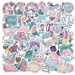 50pcs Pastel Mermaid Sticker Bundle Schoolbooks Cards Junk Journal