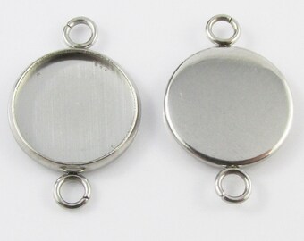Bulk Pack of 10 Round Cabochon Connector Setting 304 SS 21x14mm Fit 12mm Cabs