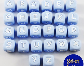 Bulk Pack of 10 Blue Cube Letter Silicone Bead 12mm with 2mm Hole Pens Lanyards