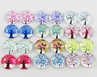 Glass Dome Whimsical Tree Cabochon 12mm Pick 10 or 20 pieces random pairs