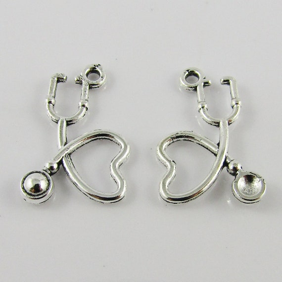 Bulk Doctor Stethoscope Charm Pendant Medic Heart Alloy 21x14mm Select Qty