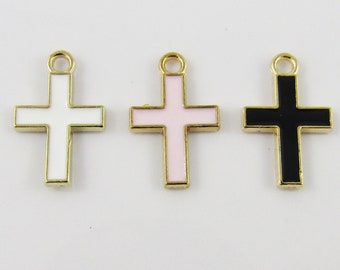 Bulk 10pce Enamel Mini Cross Charm Pendant Religious Cross 16x10mm Select Colour