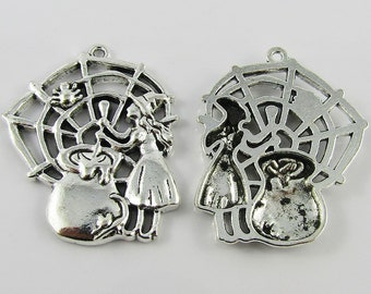 Bulk Web Witch Cauldron Charm Pendant Spooky Halloween 40x22mm Select Qty