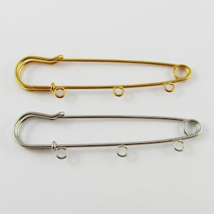 Bulk 5pk DIY 3 Loop 75mm Kilt Pin Safety Pin Brooch Choice of Gold or Silver