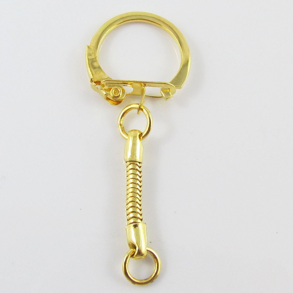 DiscountJewelleryHub Bulk X10 C Clip Clasp with Snake Chain Key Ring Keychain Finding 60mm Gold Plate