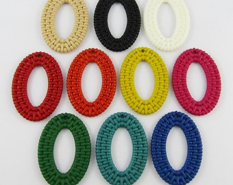 Bulk 10pcs Hollow Oval Charm Acrylic Imitation Rattan 44x30mm