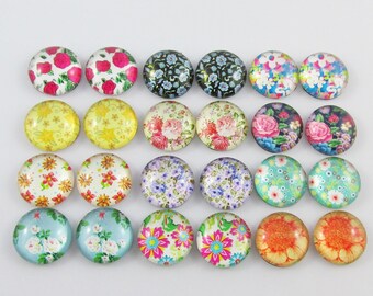 Glass Dome Flower Garden Cabochon 12mm Select 10 or 20 pieces in random pairs