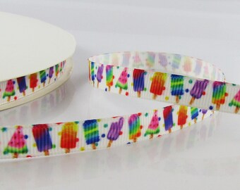 3metres Printed Ice Cream Grosgrain Ribbon 10mm