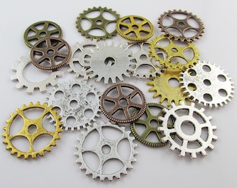 Bulk Pack 10pcs Mixed Steampunk Cogs & Gears Charm Pendant