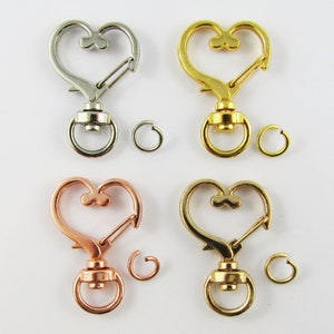 CLEARANCE Heart Snap Clip with Swivel Ring | Kawaii Keychain Findings |  Lanyard Hook Clasp | Bag Charm DIY (1 piece / Yellow Gold / 24mm x 35mm)