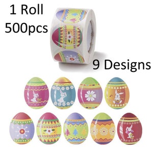 1 rouleau 500pcs oeuf de pâques jour de pâques étiquettes auto-adhésives en papier 25mm
