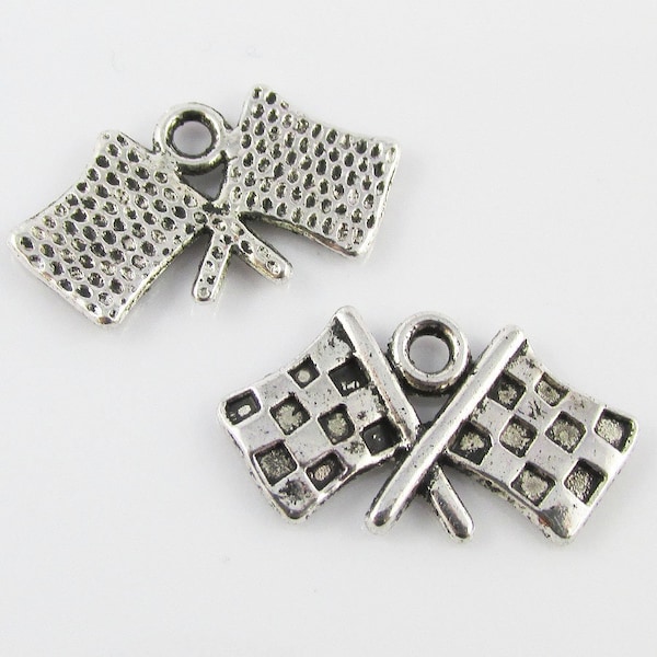 Bulk Racing Checkered Flag Charm Pendant Car Racing Sport 23x12mm Select Qty