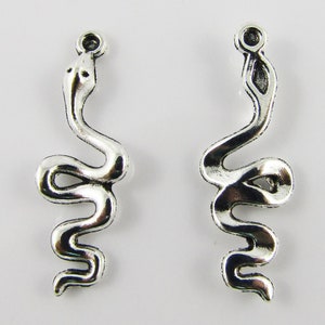 May include: Two silver snake charms with a coiled design. The charms have a loop at the top for attaching to jewellery.