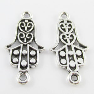 Bulk Filigree Heart Hamsa Hand Charm Linking Tag Connector 25x13mm Select Qty