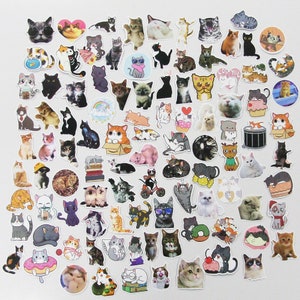 Lot de 100 autocollants chat mignon pour cahiers, cartes, journal indésirable