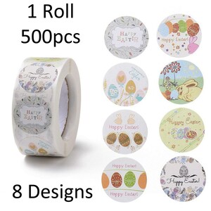 1 rouleau 500pcs oeuf de pâques jour de pâques étiquettes auto-adhésives en papier 25mm