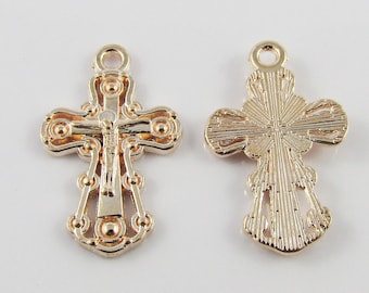 Bulk Crucifix Cross Charm Pendant Easter 22x14mm Light Rose Gold Select Qty