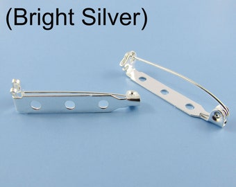 Bulk 50pcs DIY Bar Pin Brooch Finding Silver Plate 33x4.5mm