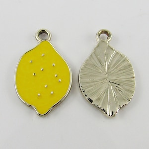 Bulk 10pce Enamel Lemon Charm Pendant 20x12mm