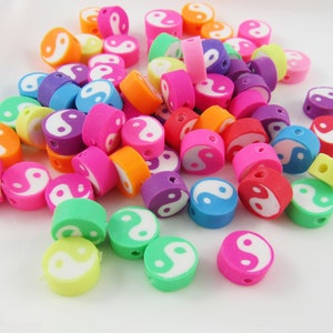 50pcs Polymer Clay Yin & Yang Bead Approx 10x10x5mm Hole 1.6mm