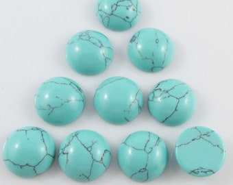 10pcs Synthetic Turquoise Gemstone Cabochon 12mm Round Flat Back Earrings etc