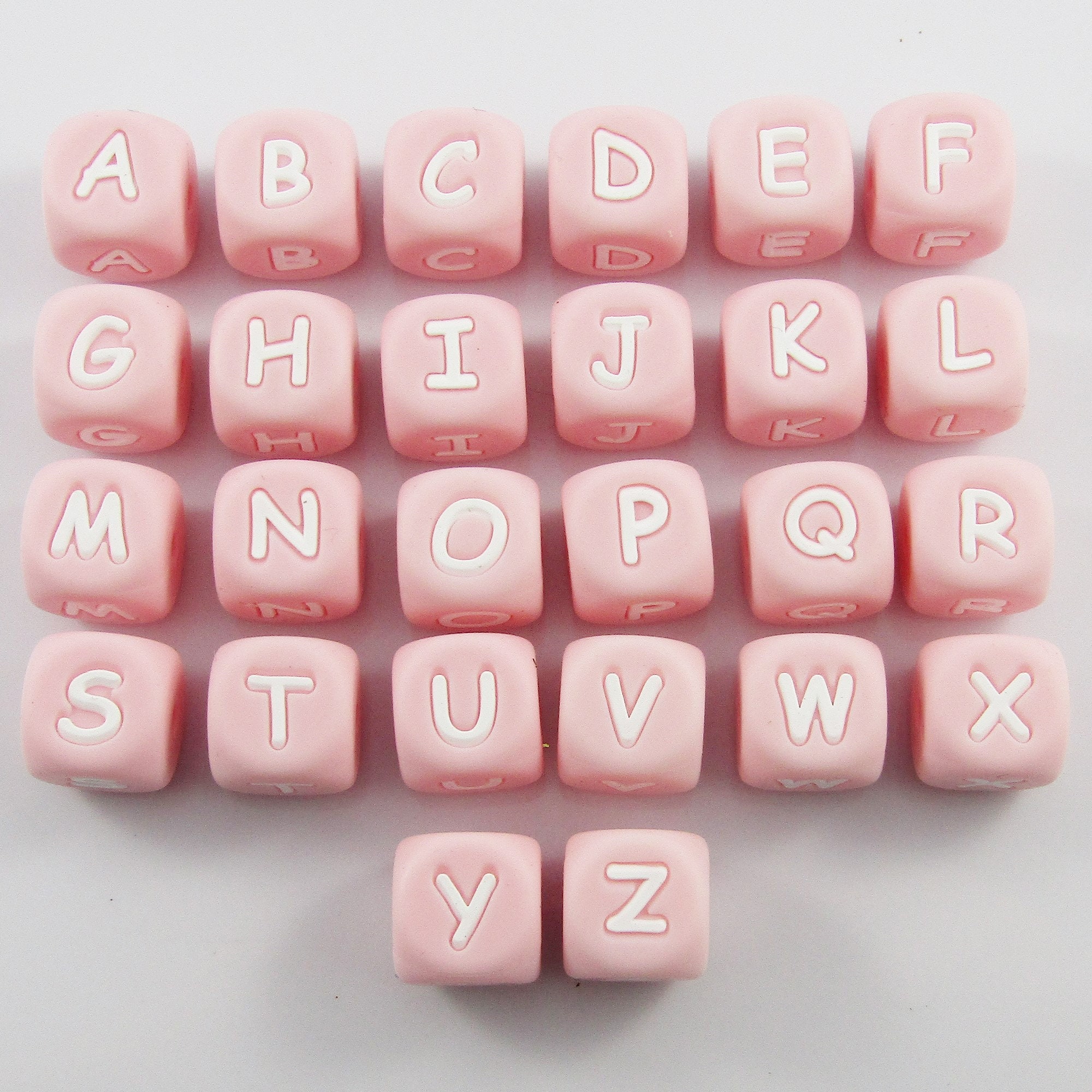 A-Z 26pc Set Pink Cube Letter Silicone Bead 12mm Hole 2mm Keychains ...