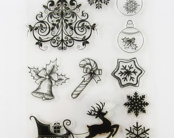 Santa Sleigh Tree Christmas Clear Stamp Silicone Rubber Scrapbooking Card Making