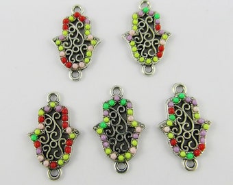 Bulk 10pcs Resin Bead Hamsa Hand Charm Link Connector 25x15x2mm Hole 1.8mm