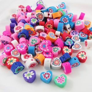50pcs Polymer Clay Flower in Heart Bead Approx 10x9x5mm Hole 1.2mm