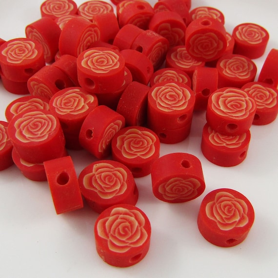 Bulk 50pcs Polymer Clay Red Rose 9.5x9.5x4.5mm Hole 1.8mm -  Denmark