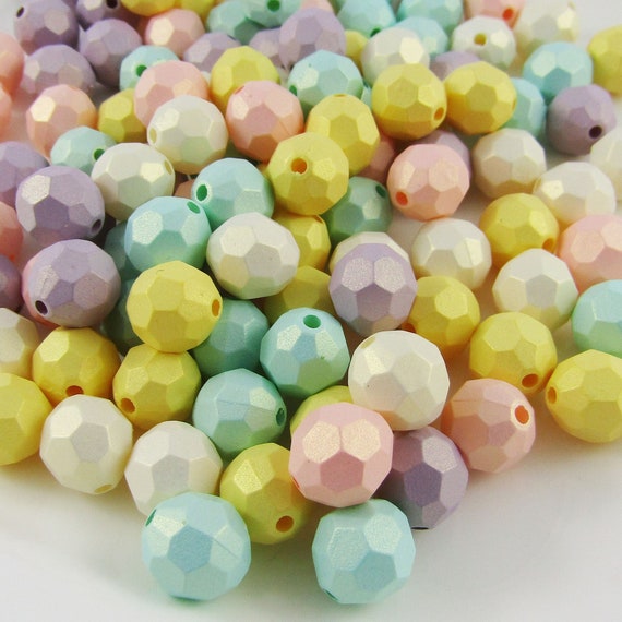 50g 100 pcs Pastel Acrylic Faceted Round Craft Beads 10mm