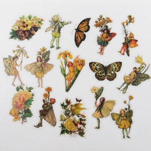 Lot de 40 autocollants pour animaux de compagnie, fleurs jaunes et fées, cartes de scrapbooking, journal indésirable