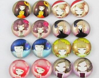 Glass Dome Girls Cabochon 12mm Select 10 or 20 pieces in random pairs