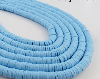 One Strand 330pcs Wafer Disc Baby Blue Polymer Clay Beads Katsuki Bead 6mm