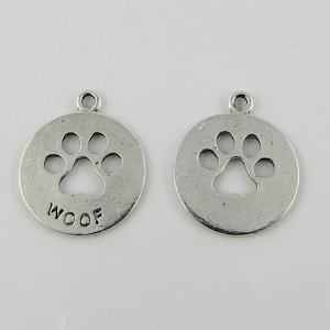 Bulk Woof Paw Print Charm Pendant Message Disc Dog Lover 23x20mm Select Qty