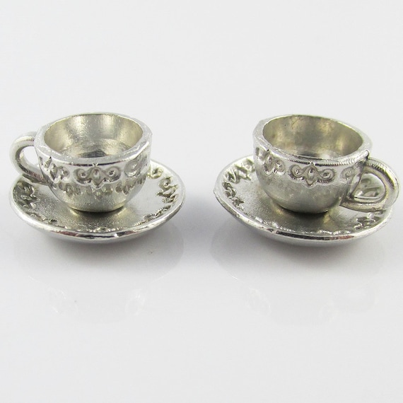 Bulk 3D Teacup Saucer Charm Pendant Tea Party 14x8mm Select Qty