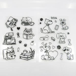 Jeu de feuilles de tampons transparents Chats et chiens Journal en silicone Cartes de scrapbooking