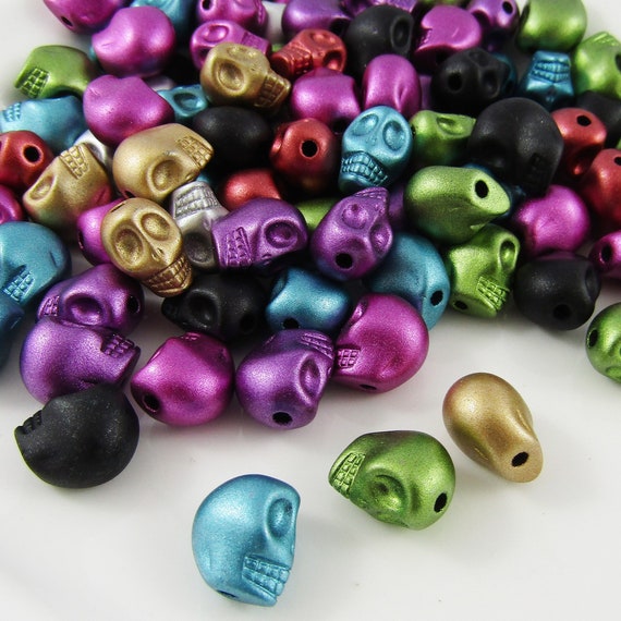 50g 60pcs Matte Metallic 3D Acrylic Skull Craft Beads 13x10mm Hole 1.5mm 