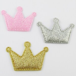 10pcs Glitter Princess Crown Padded Puffy Patch 58x38mm Hairclips Scrapbooking