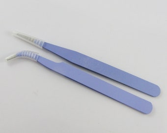 Craft & Jewellery Stainless Steel Flat and Bent Nose Beading Tweezers Set LILAC