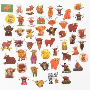 Lot de 45 autocollants de vache des Highlands, cartes, carnet de notes